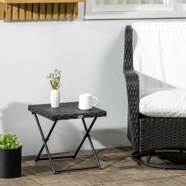 Outsunny Rattan Folding Table: Compact Square PE Wicker Design, Durable Outdoor Furniture, Ebony Aosom UK