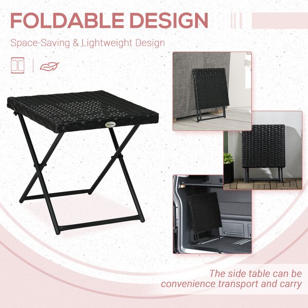 Outsunny Rattan Folding Table: Compact Square PE Wicker Design, Durable Outdoor Furniture, Ebony Aosom UK