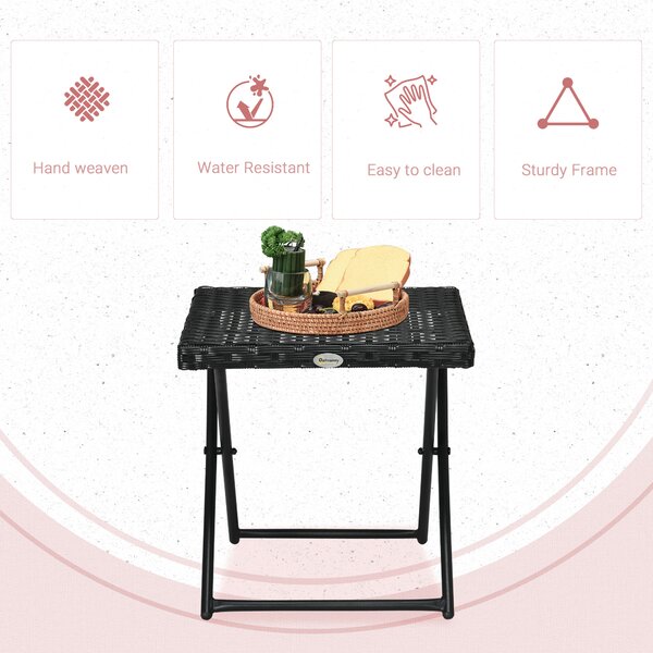 Outsunny Rattan Folding Table: Compact Square PE Wicker Design, Durable Outdoor Furniture, Ebony Aosom UK