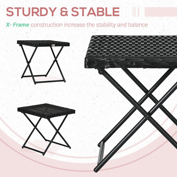 Outsunny Rattan Folding Table: Compact Square PE Wicker Design, Durable Outdoor Furniture, Ebony Aosom UK