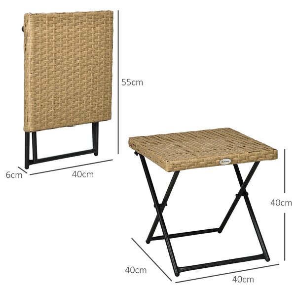 Outsunny Garden Small Folding Square Rattan Coffee Table Bistro Balcony Outdoor Wicker Weave Side Table 40Hx40Lx40Wcm, Natural