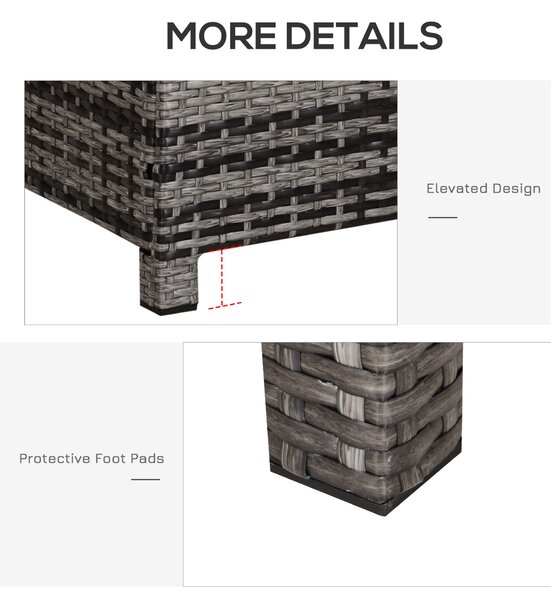 Outsunny Rattan Side Table: Tempered Glass Top, Weather-Resistant Wicker Design for Patio & Garden, Mixed Grey Aosom UK