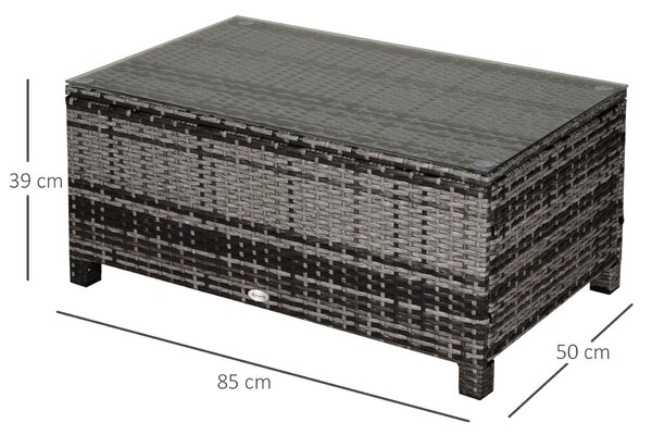 Outsunny Rattan Side Table: Tempered Glass Top, Weather-Resistant Wicker Design for Patio & Garden, Mixed Grey Aosom UK