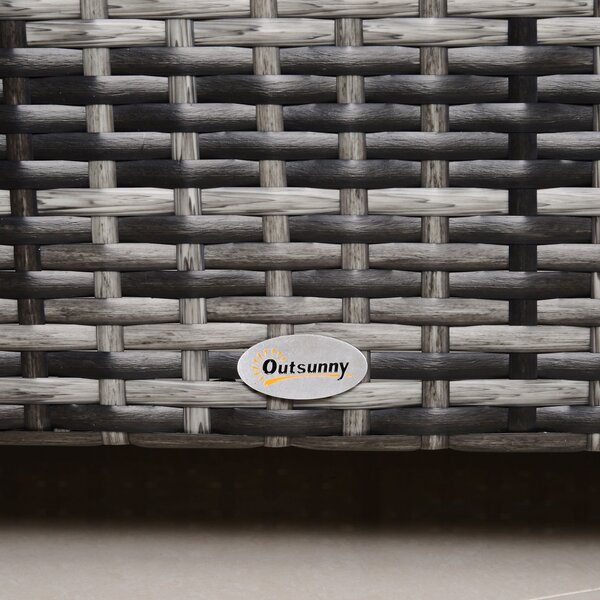 Outsunny Rattan Side Table: Tempered Glass Top, Weather-Resistant Wicker Design for Patio & Garden, Mixed Grey Aosom UK