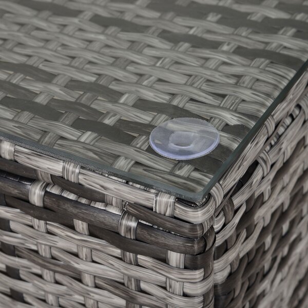 Outsunny Rattan Side Table: Tempered Glass Top, Weather-Resistant Wicker Design for Patio & Garden, Mixed Grey Aosom UK
