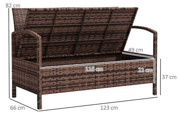 Outsunny 125L Storage Garden Bench, with Cushion - Brown