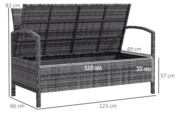 Outsunny 125L Storage Garden Bench, with Cushion - Grey