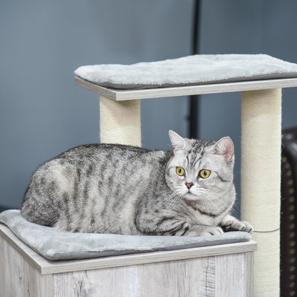PawHut Multi-Level Cat Tree Tower Activity Center Climbing Stand Kitten House Furniture with Scratching Posts Condo Perch Plush Cushion Grey