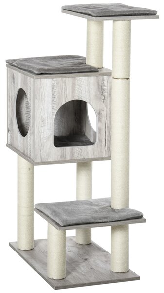 PawHut Multi-Level Cat Tree Tower Activity Center Climbing Stand Kitten House Furniture with Scratching Posts Condo Perch Plush Cushion Grey