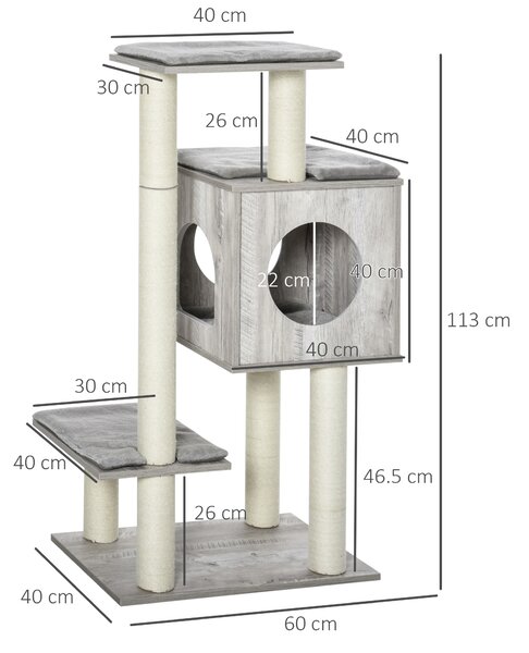 PawHut Multi-Level Cat Tree Tower Activity Center Climbing Stand Kitten House Furniture with Scratching Posts Condo Perch Plush Cushion Grey