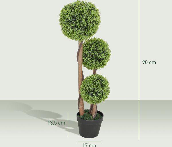 HOMCOM Decorative Artificial Trees Boxwood Ball Topiary Trees Set of 2 in Pot, Fake Plants for Home Indoor Outdoor Decor