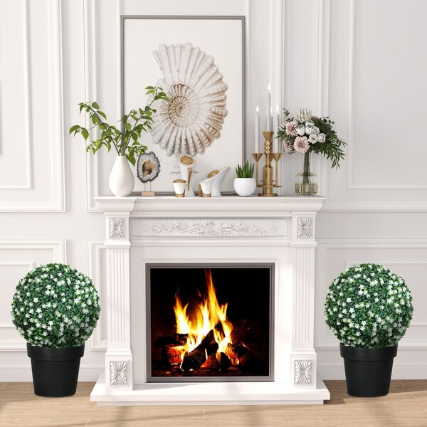 HOMCOM Set of Two Artificial Boxwood Balls Plants - White