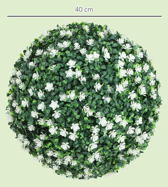 HOMCOM Set of Two Artificial Boxwood Balls Plants - White