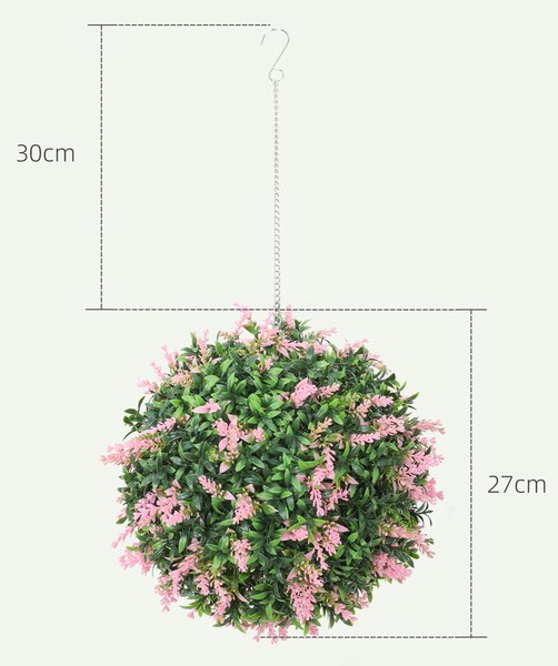 HOMCOM Set of 2 Artificial Plant Topiary Balls, UV-protected Fake Decorative Plants, Pink