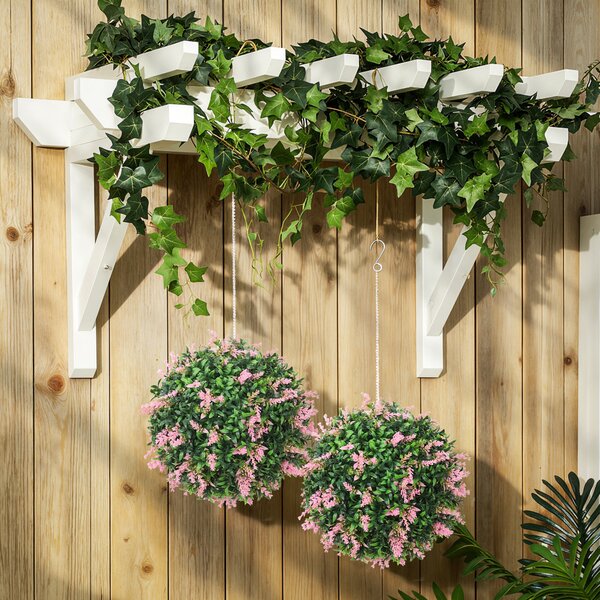 HOMCOM Set of 2 Artificial Plant Topiary Balls, UV-protected Fake Decorative Plants, Pink