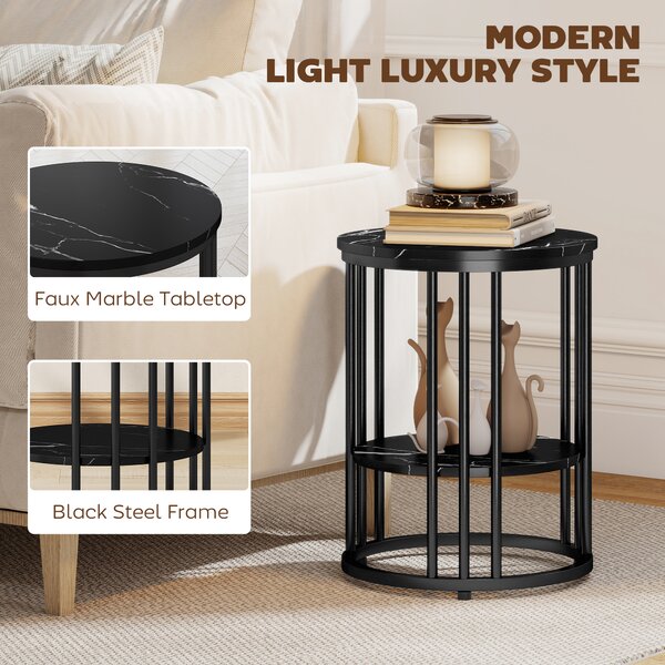 HOMCOM Set of Two Marble-Effect Coffee Tables - Black