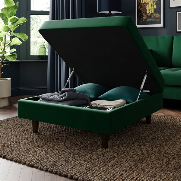 Zoe Square Velvet Footstool with Storage