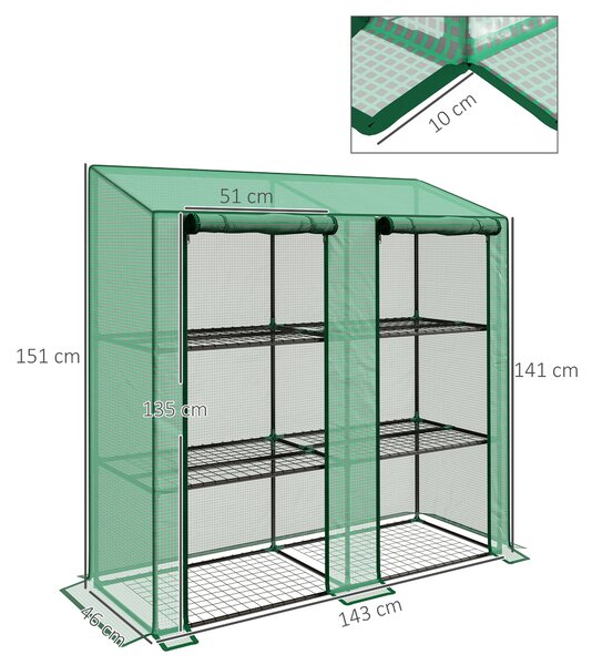 Outsunny 46 x 143cm Three-Shelf Mini Greenhouse - Green