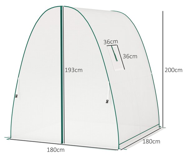 Outsunny Hoop House Greenhouse with Sandbags, Walk-In Tunnel Green House with 2 Doors and Screen Windows, 1.8 x 1.8 x 2m, White