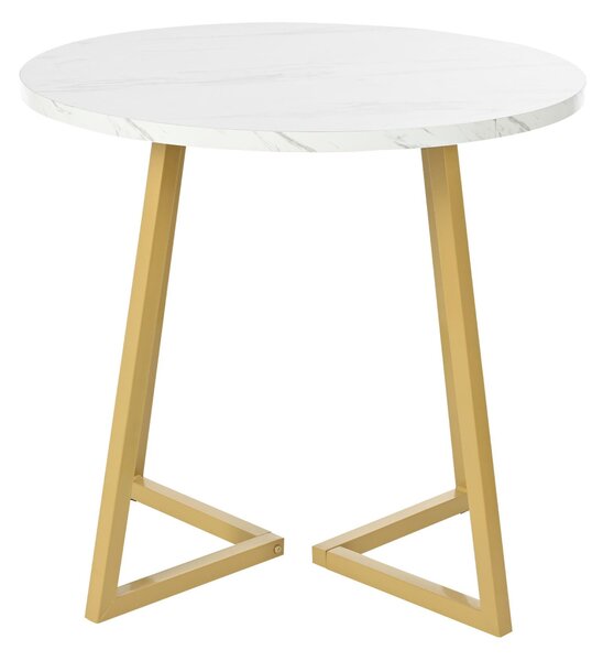 Modern Round Dining Table with Marble Pattern and Gold Metal Frame, Multi-Purpose Design for Apartments, 80L x 80W x 75H cm, Gold+White Aosom.UK