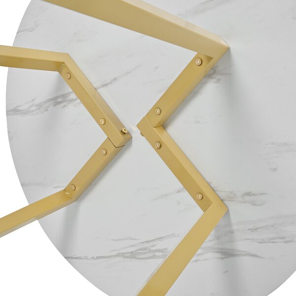 Modern Round Dining Table with Marble Pattern and Gold Metal Frame, Multi-Purpose Design for Apartments, 80L x 80W x 75H cm, Gold+White Aosom.UK