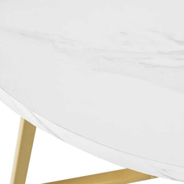 Modern Round Dining Table with Marble Pattern and Gold Metal Frame, Multi-Purpose Design for Apartments, 80L x 80W x 75H cm, Gold+White Aosom.UK