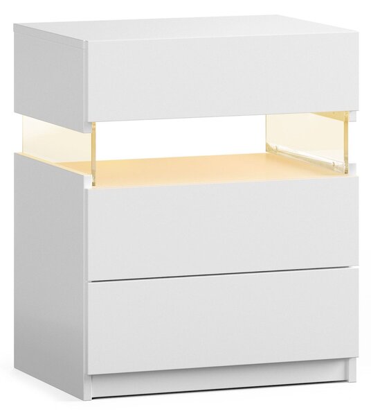 LED Bedside Table with Remote-Controlled RGB Lighting, 3 Drawers, Modern Nightstand with Acrylic Board, 50L x 37.5W x 60H cm, White Aosom.UK