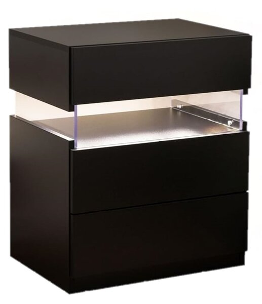 LED Bedside Table with Multi-Colour RGB Light, 3 Storage Drawers, Stylish Nightstand with Acrylic Board, 50L x 37.5W x 60H cm, Black Aosom.UK