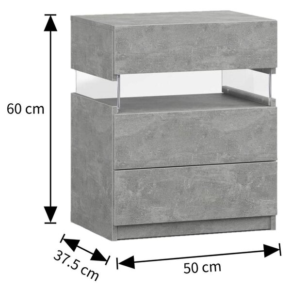 Modern Bedside Cabinet with Remote-Controlled RGB Light, 3 Slide Drawers, LED Nightstand with Acrylic Board, 50L x 37.5W x 60H cm, Gray Aosom.UK
