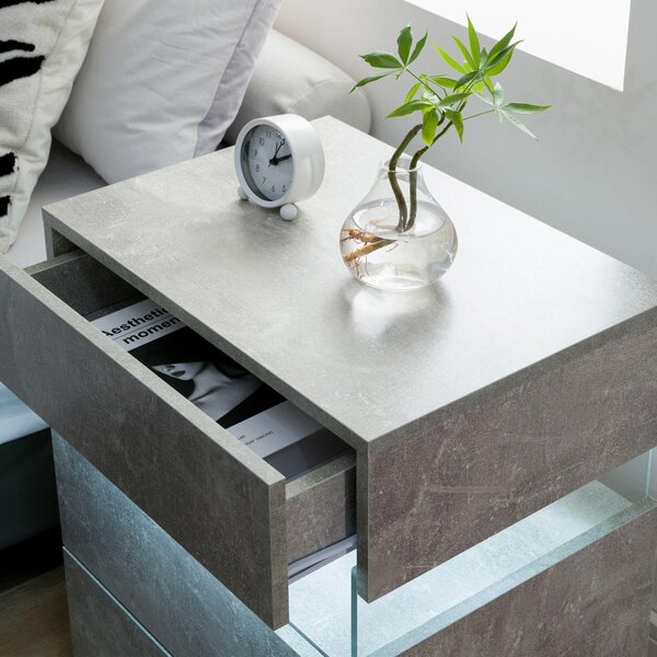 Modern Bedside Cabinet with Remote-Controlled RGB Light, 3 Slide Drawers, LED Nightstand with Acrylic Board, 50L x 37.5W x 60H cm, Gray Aosom.UK