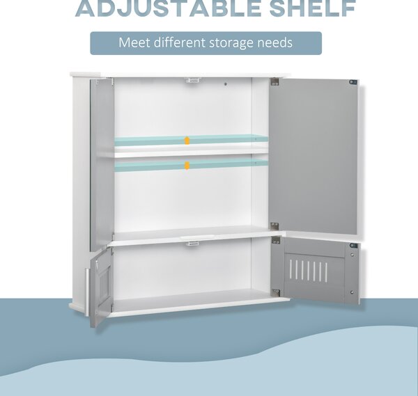 Kleankin Wall-Mounted Bathroom Cabinet: Double Door Storage with Adjustable Shelf, Space-Saving Grey Organiser Aosom UK