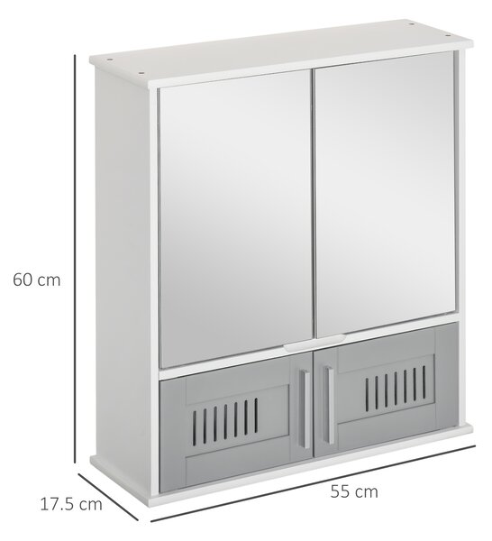 Kleankin Wall-Mounted Bathroom Cabinet: Double Door Storage with Adjustable Shelf, Space-Saving Grey Organiser Aosom UK