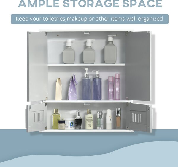 Kleankin Wall-Mounted Bathroom Cabinet: Double Door Storage with Adjustable Shelf, Space-Saving Grey Organiser Aosom UK