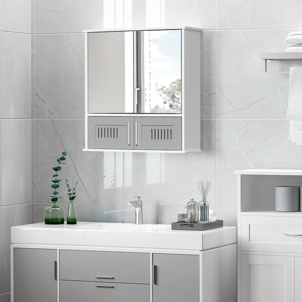 Kleankin Wall-Mounted Bathroom Cabinet: Double Door Storage with Adjustable Shelf, Space-Saving Grey Organiser Aosom UK
