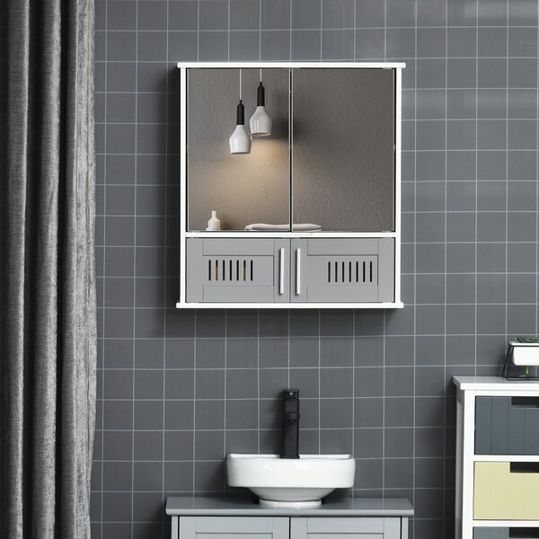 Kleankin Wall-Mounted Bathroom Cabinet: Double Door Storage with Adjustable Shelf, Space-Saving Grey Organiser Aosom UK