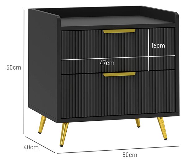 HOMCOM Elegant Two-Drawer Bedside Table Set of 2 - Black