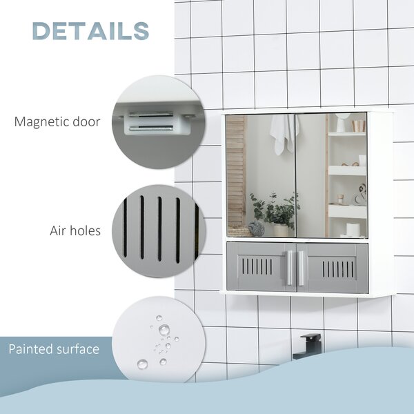Kleankin Wall-Mounted Bathroom Cabinet: Double Door Storage with Adjustable Shelf, Space-Saving Grey Organiser Aosom UK