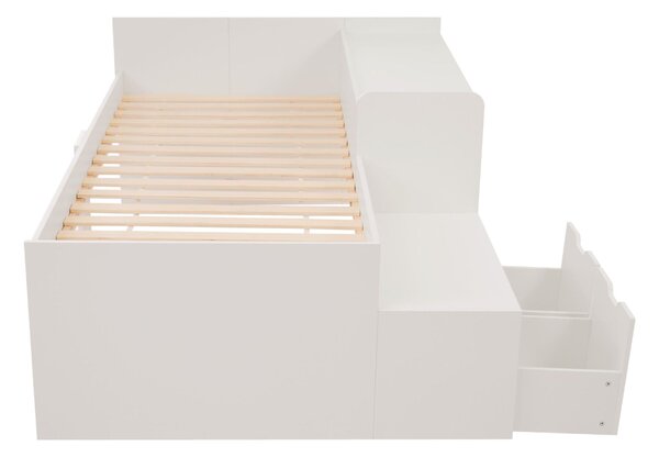Kids Single Bed with Desk and Storage Drawers, Solid Wood Bed Frame with Lying Surface, for Teenagers, 195L x 137W x 82.5H cm, White Aosom.UK
