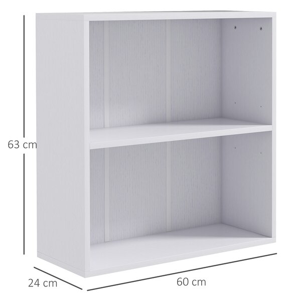 HOMCOM 2 Tier Bookshelf, Low Bookcase with Adjustable Shelf, 2 Compartments for Home Office, Living Room, Study, White Aosom UK