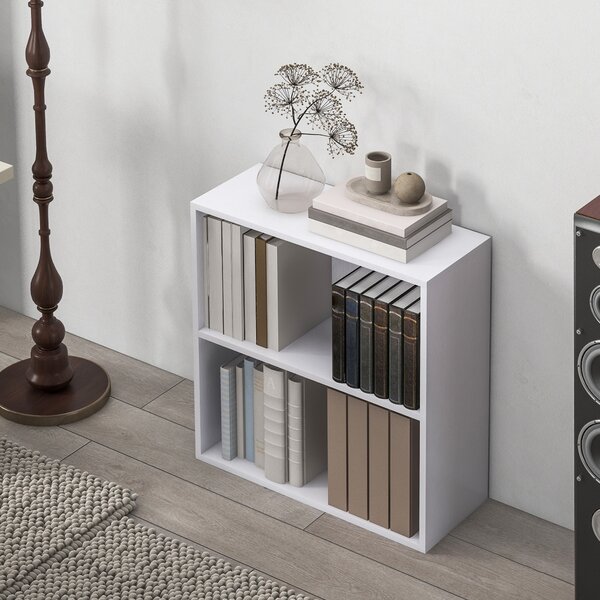 HOMCOM 2 Tier Bookshelf, Low Bookcase with Adjustable Shelf, 2 Compartments for Home Office, Living Room, Study, White Aosom UK