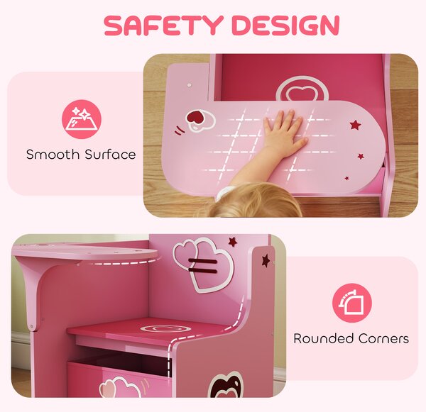AIYAPLAY Kids Table and Chair Set, Children Desk and Chair with Storage Bins for Playing, Reading, Painting, for Ages 3-5, Pink