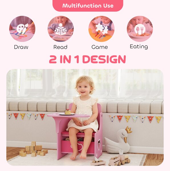 AIYAPLAY Kids Table and Chair Set, Children Desk and Chair with Storage Bins for Playing, Reading, Painting, for Ages 3-5, Pink