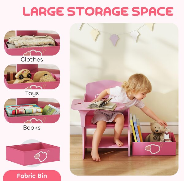 AIYAPLAY Kids Table and Chair Set, Children Desk and Chair with Storage Bins for Playing, Reading, Painting, for Ages 3-5, Pink