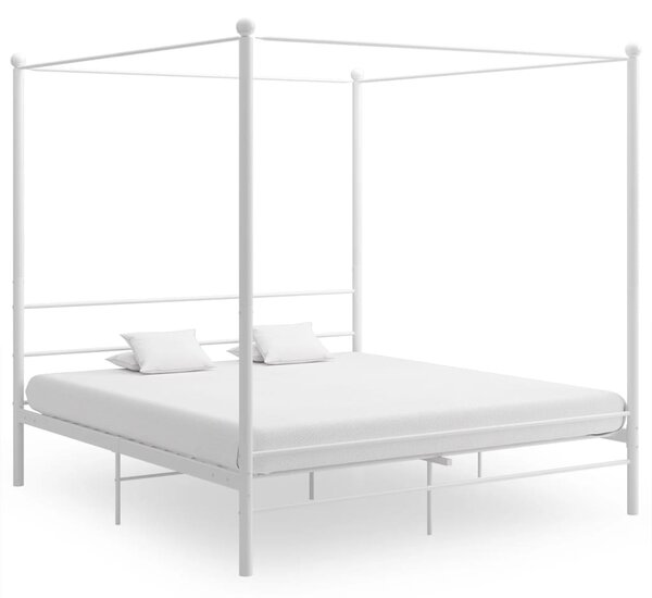 Canopy Bed Frame without Mattress White Metal 180x200 cm Super King