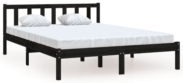 810066 Bed Frame without Mattress Black Solid Wood 140x190 cm