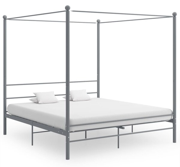 Canopy Bed Frame without Mattress Grey Metal 200x200 cm