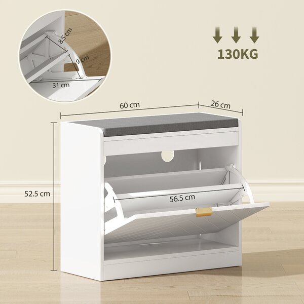 HOMCOM Shoe Storage with Seat, Upholstered Entryway Bench, Shoe Bench with 1 Flip Drawer and 4 Vents for 5 Pairs of Shoes