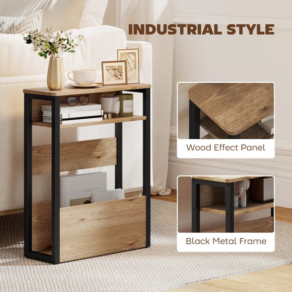 HOMCOM Industrial-Style Side Table - Black/Walnut Brown