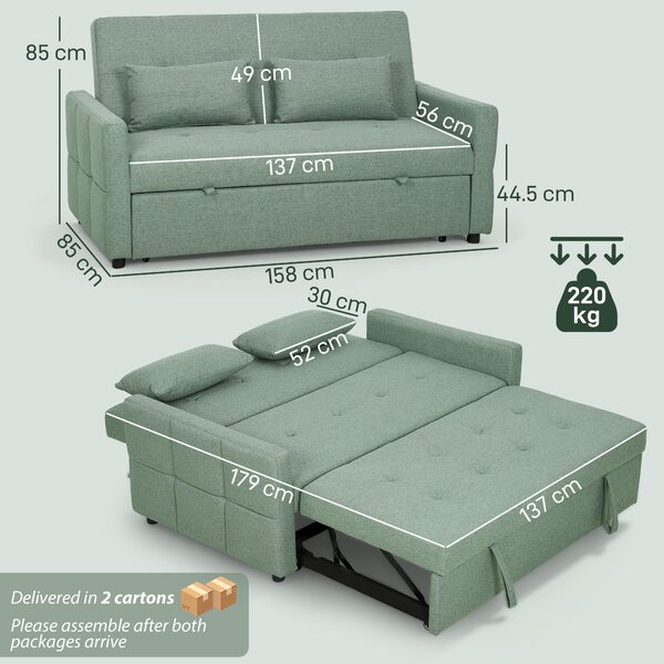HOMCOM Three-Way Two-Seater Sofa Bed - Green