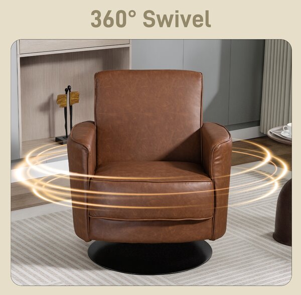 HOMCOM Upholstered Swivel Accent Chair with 20cm Thick Padding, Swivel Armchair with Pocket Spring seat support, Brown Aosom UK